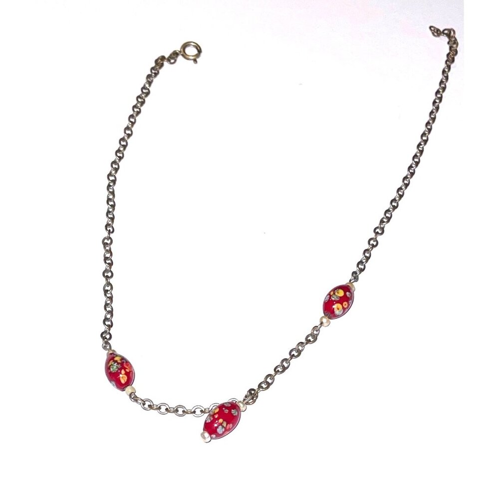 Vintage Silver Beaded Venetian Murano Millefiori Necklace Lot Blue and Red - Picture 6 of 10